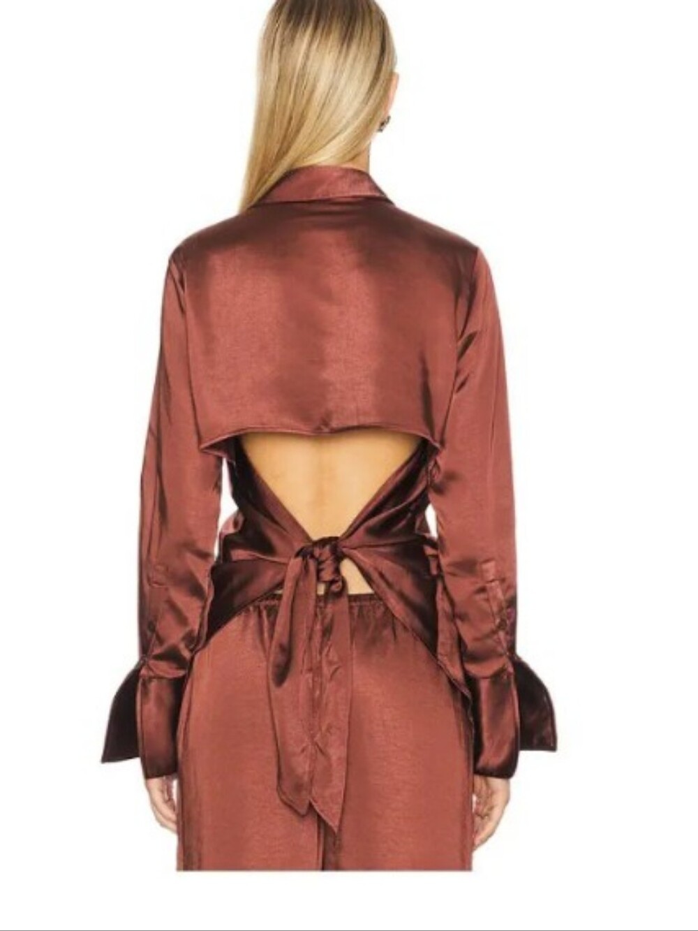 Simon Miller Loch Brown Satin Long Sleeve Tie In The Back Top